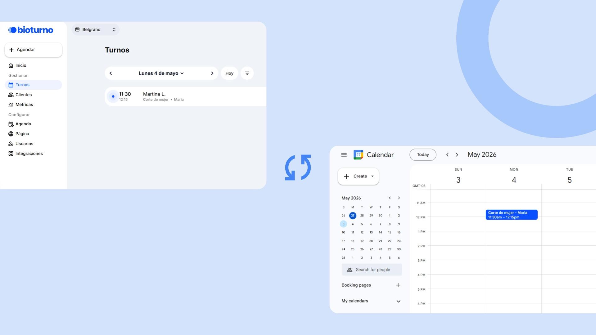 Sincronización de turnos con Google Calendar en Bioturno
