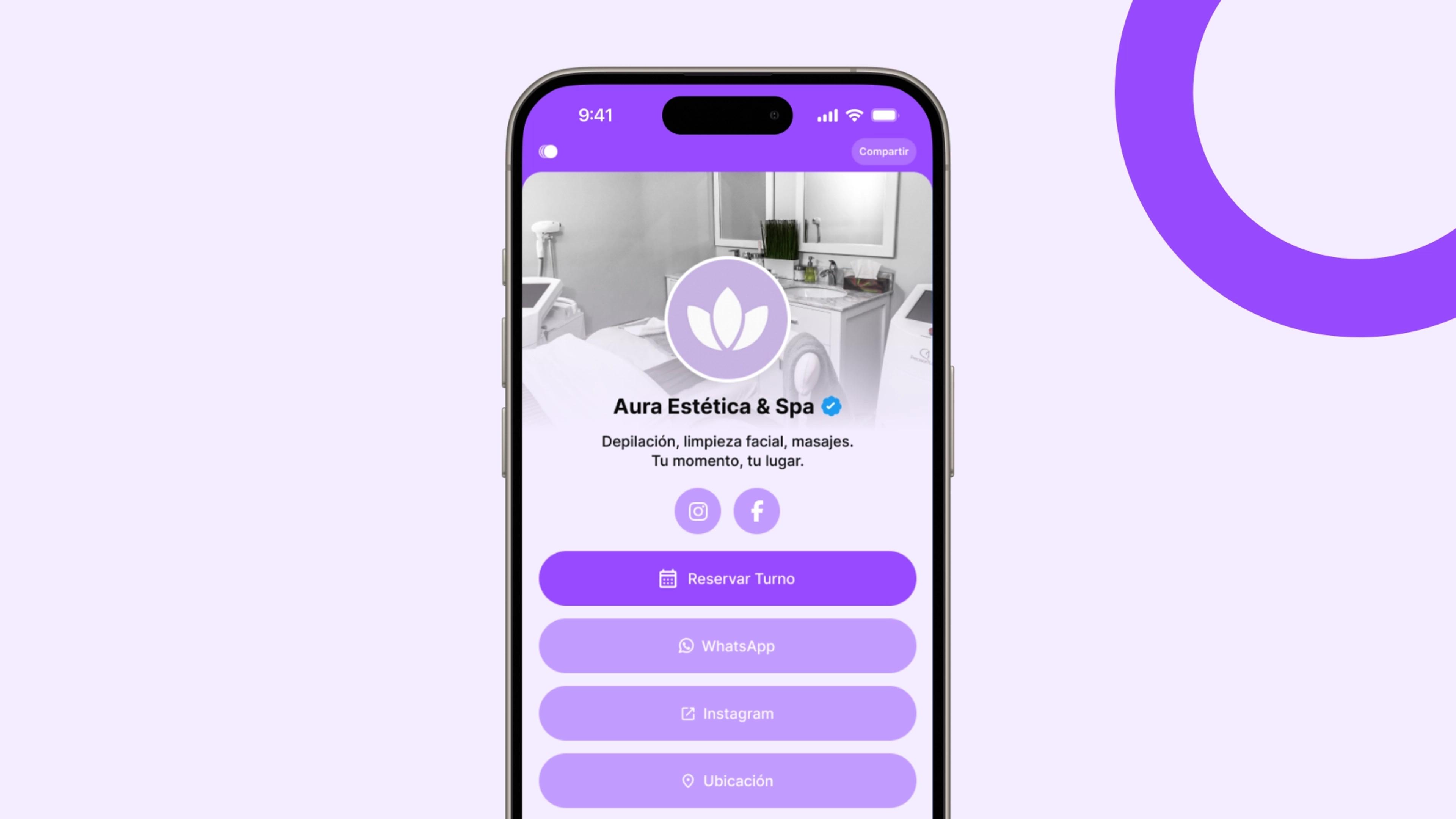 Ejemplo de Bioturno para centros de estética: perfil público para reservar turno