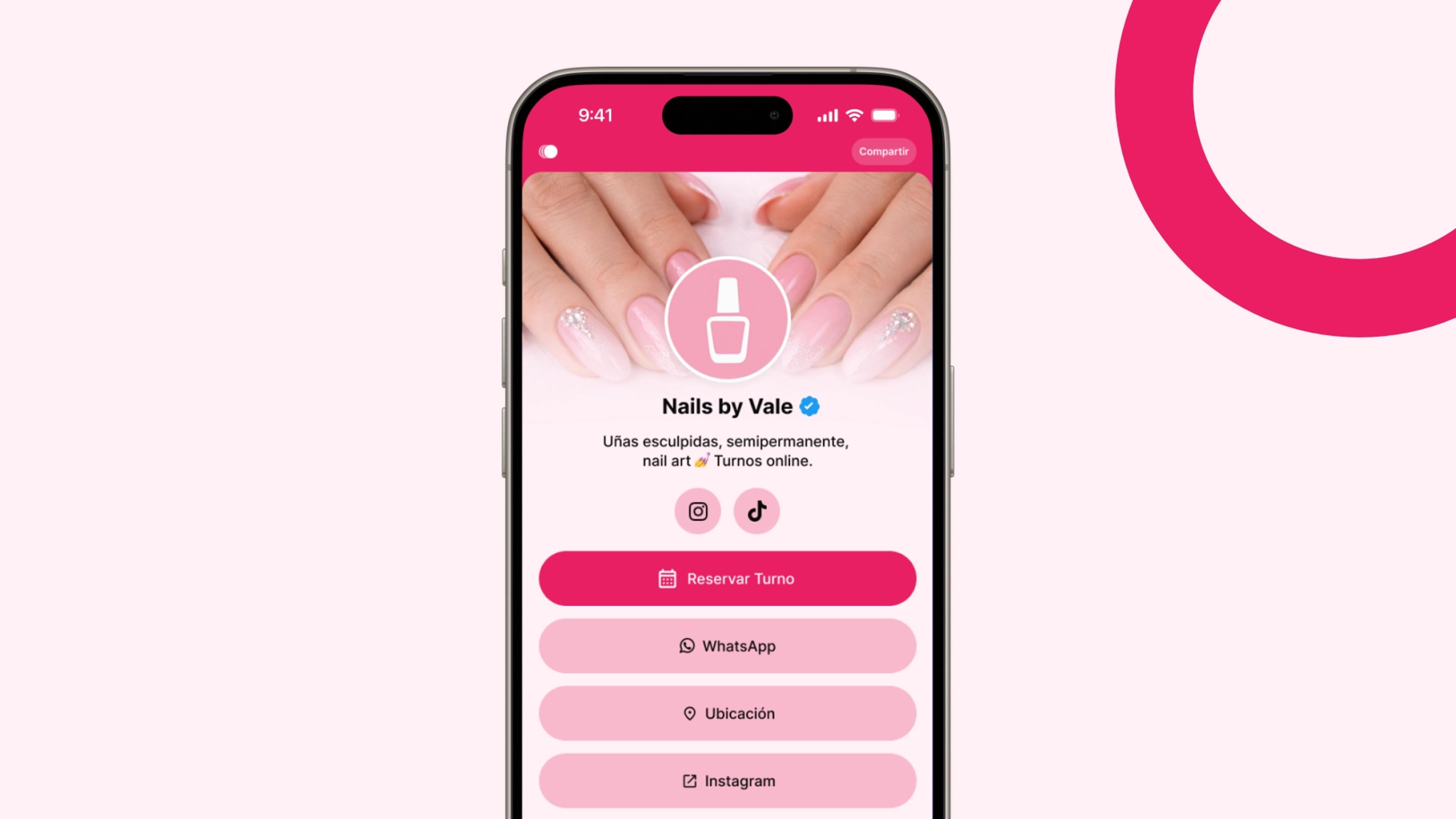 Ejemplo de Bioturno para manicura: perfil público para reservar turno