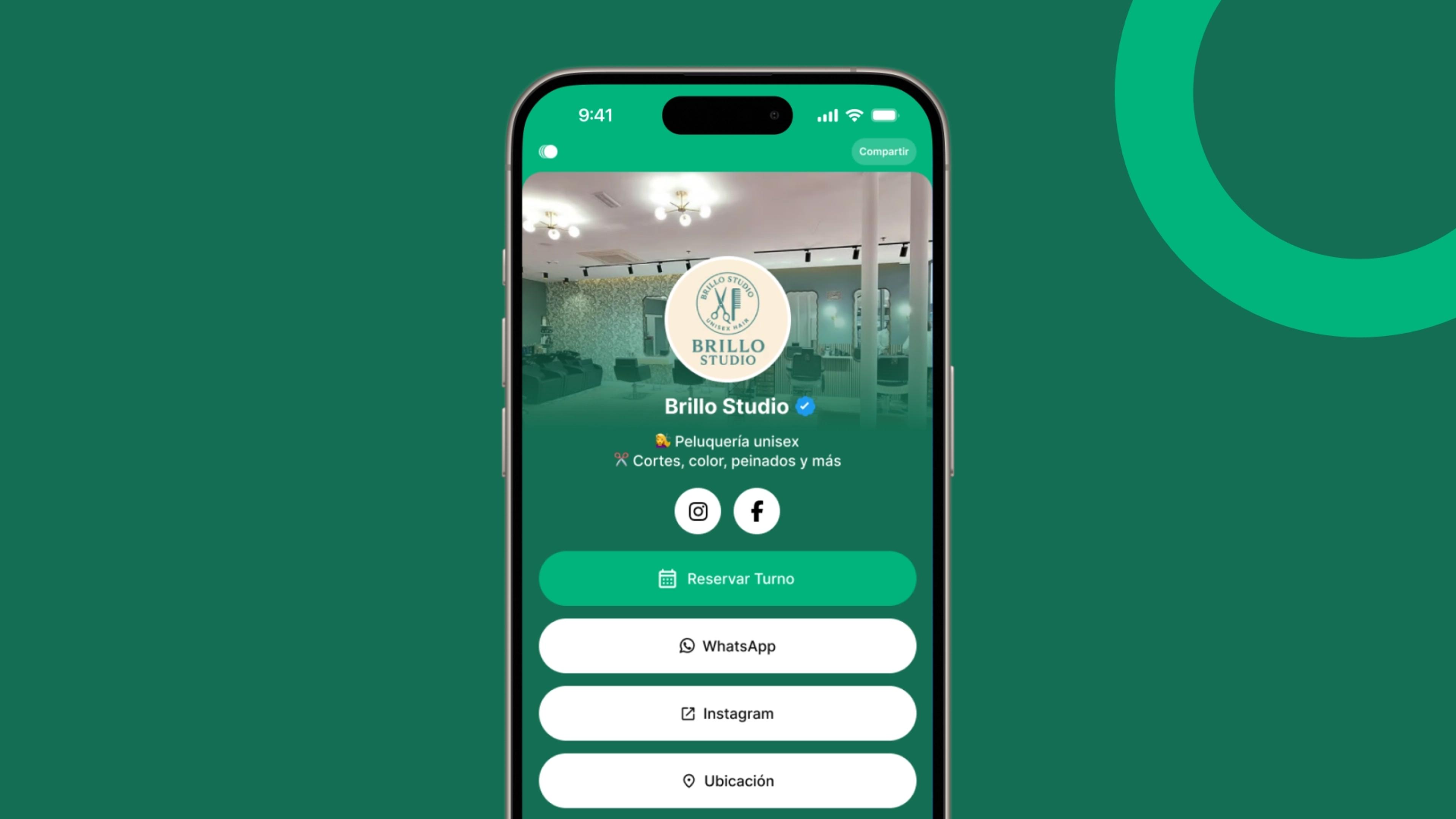 Ejemplo de Bioturno para peluquerías: perfil público para reservar turno