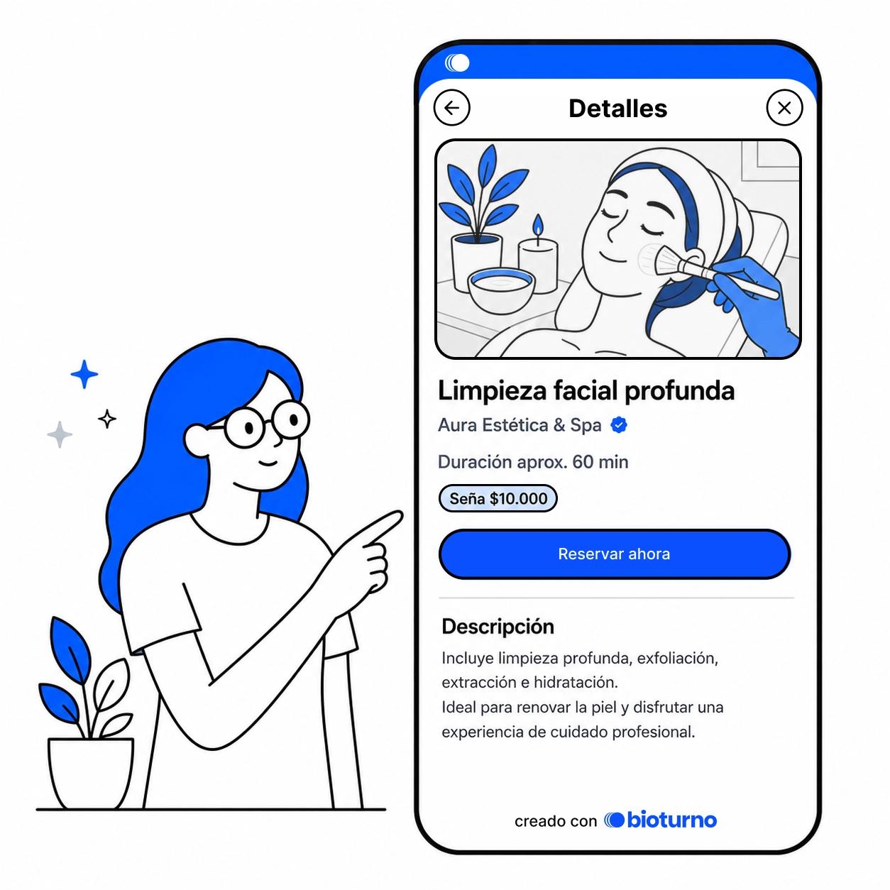 Ejemplo de catálogo de servicios en una página de turnos en bio