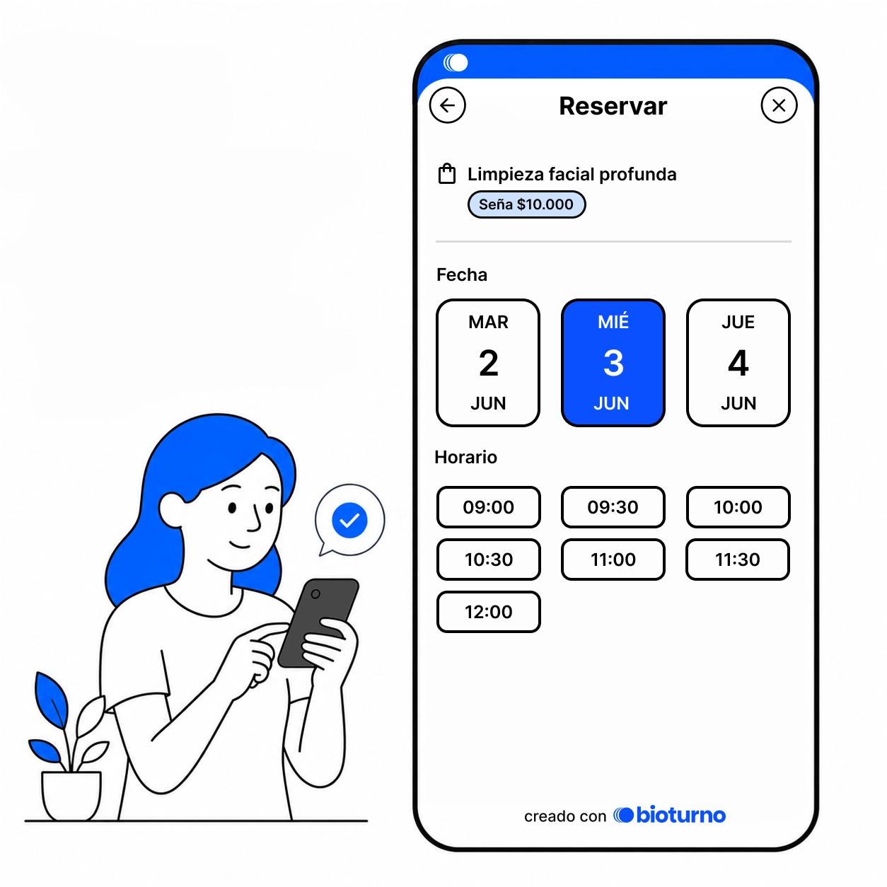 Ejemplo de flujo para reservar online desde una página de turnos en bio