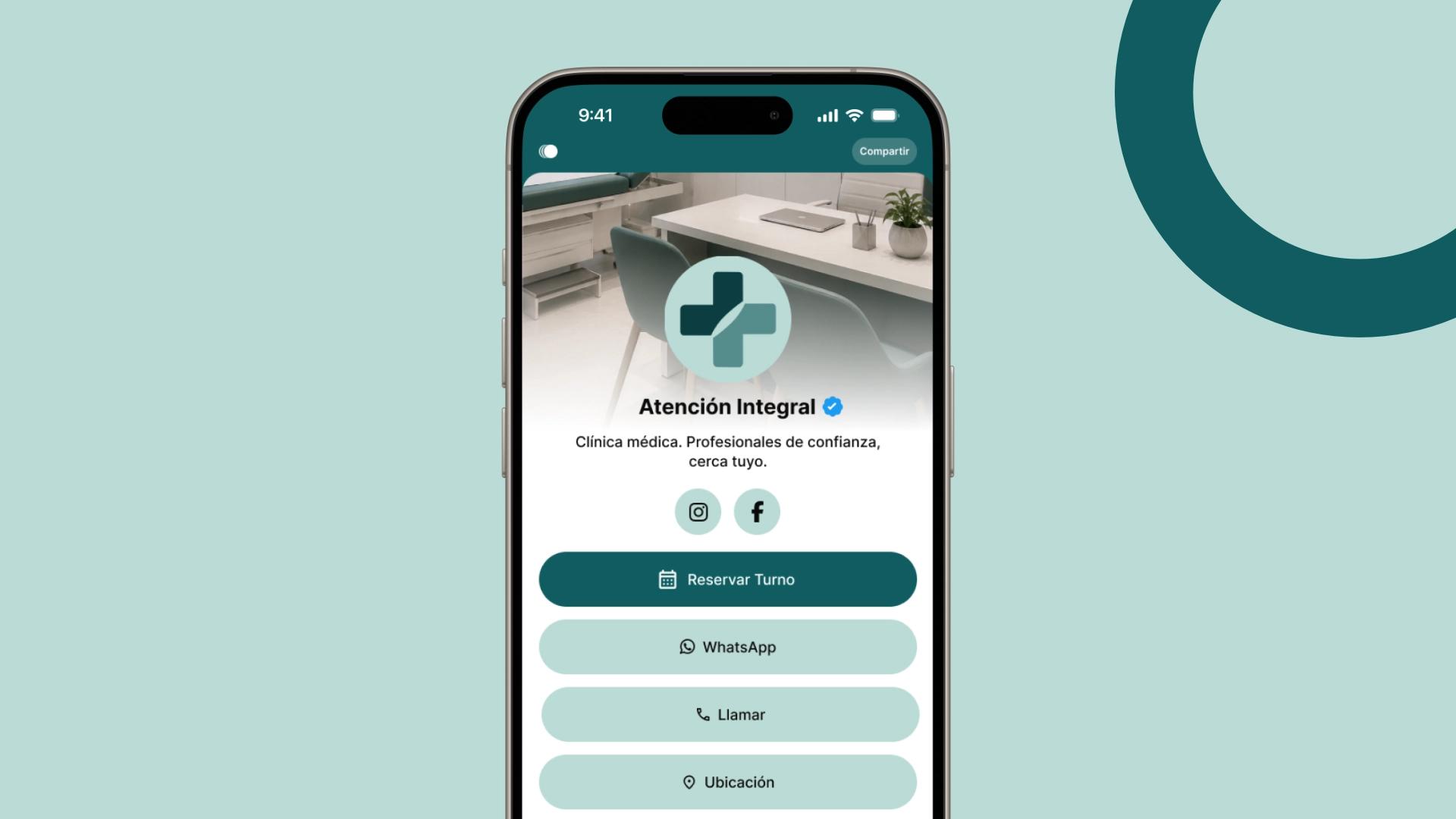 Ejemplo de Bioturno para consultorios médicos: perfil público para reservar turno